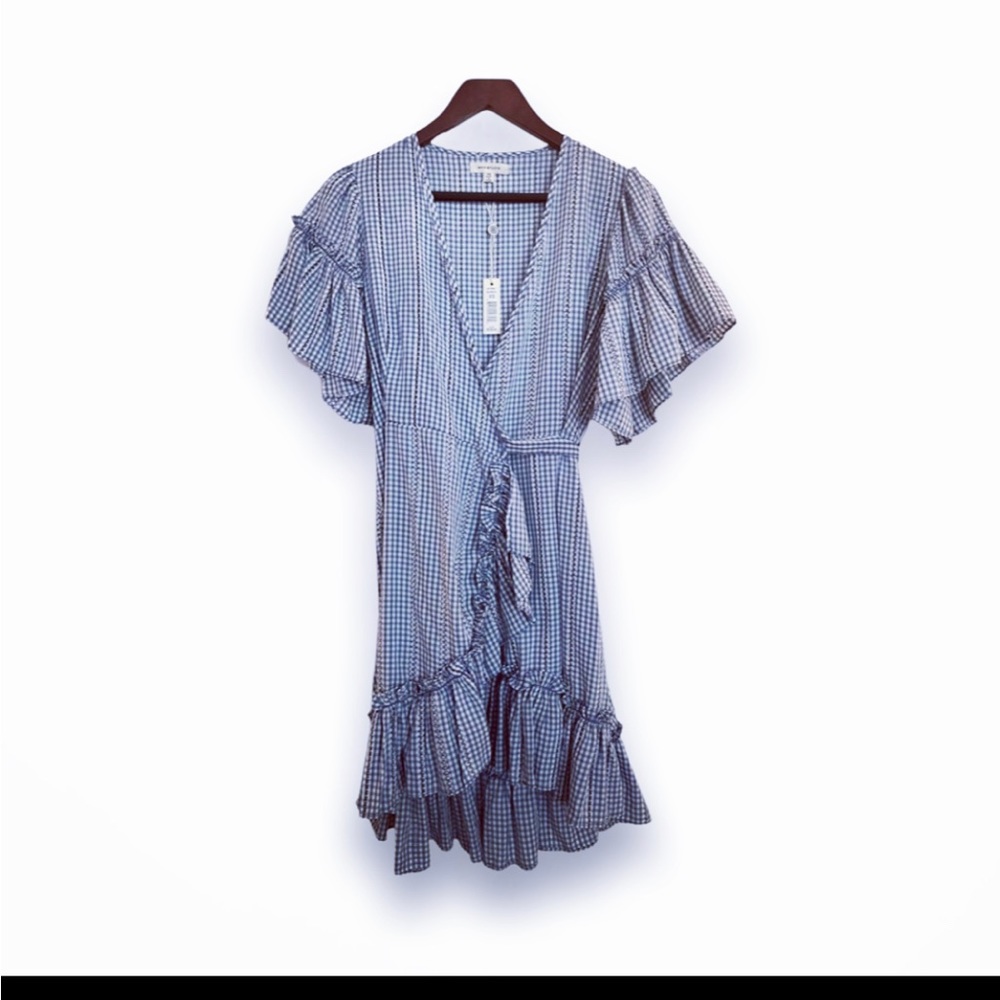NWT Max Studio Wrap Blue Gingham Dress XS